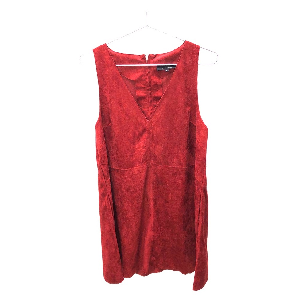 Faux Suede V-Neck Mini Dress in Rust - NWOT